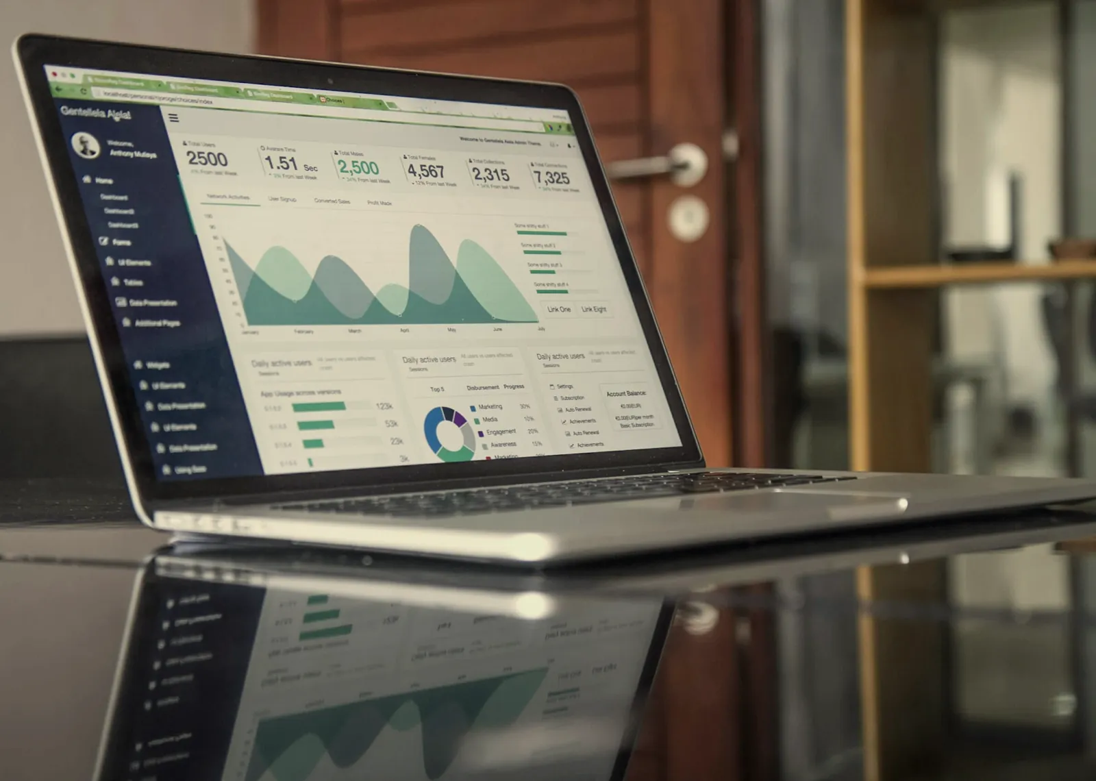 Notebook aberto com o painel de métricas de vendas e anúncios na tela